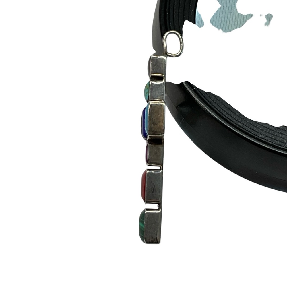 Handcrafted ATL Taxco Mexico Sterling Silver Multi-Gemstone Inlay Cross Pendant - Picture 6 of 10